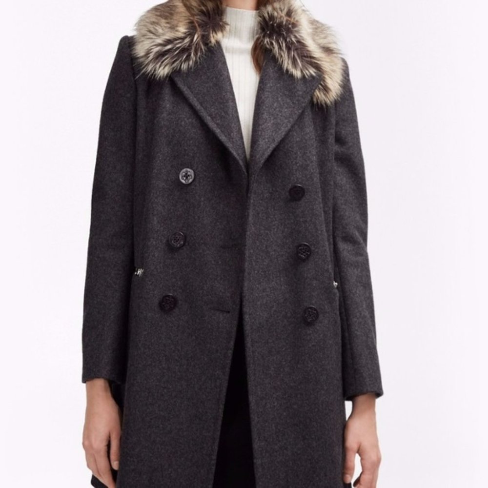 FCUK wool-cashmere blend fur collar coat, size XS